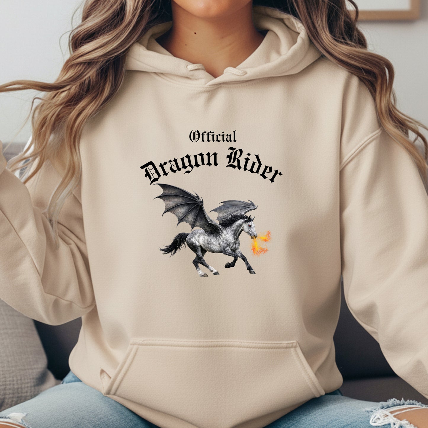 Official Dragon Rider Winged Grey Horse Fire Breathing Equestrian Unisex Heavy Blend Hooded Sweatshirt