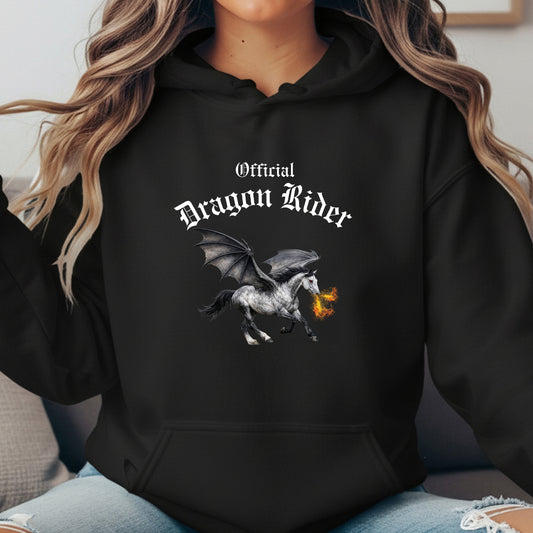Official Dragon Rider Winged Grey Horse Fire Breathing Equestrian Unisex Heavy Blend Hooded Sweatshirt