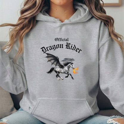 Official Dragon Rider Winged Grey Horse Fire Breathing Equestrian Unisex Heavy Blend Hooded Sweatshirt