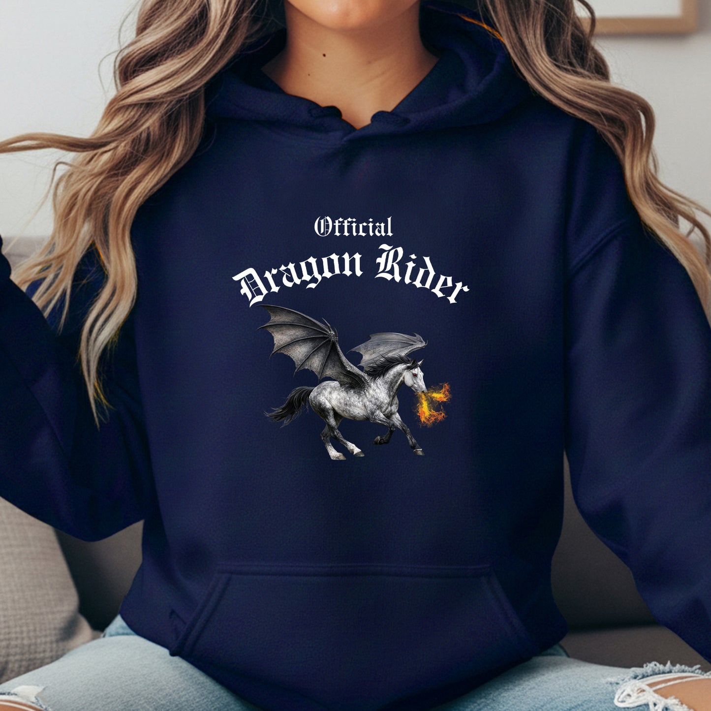 Official Dragon Rider Winged Grey Horse Fire Breathing Equestrian Unisex Heavy Blend Hooded Sweatshirt