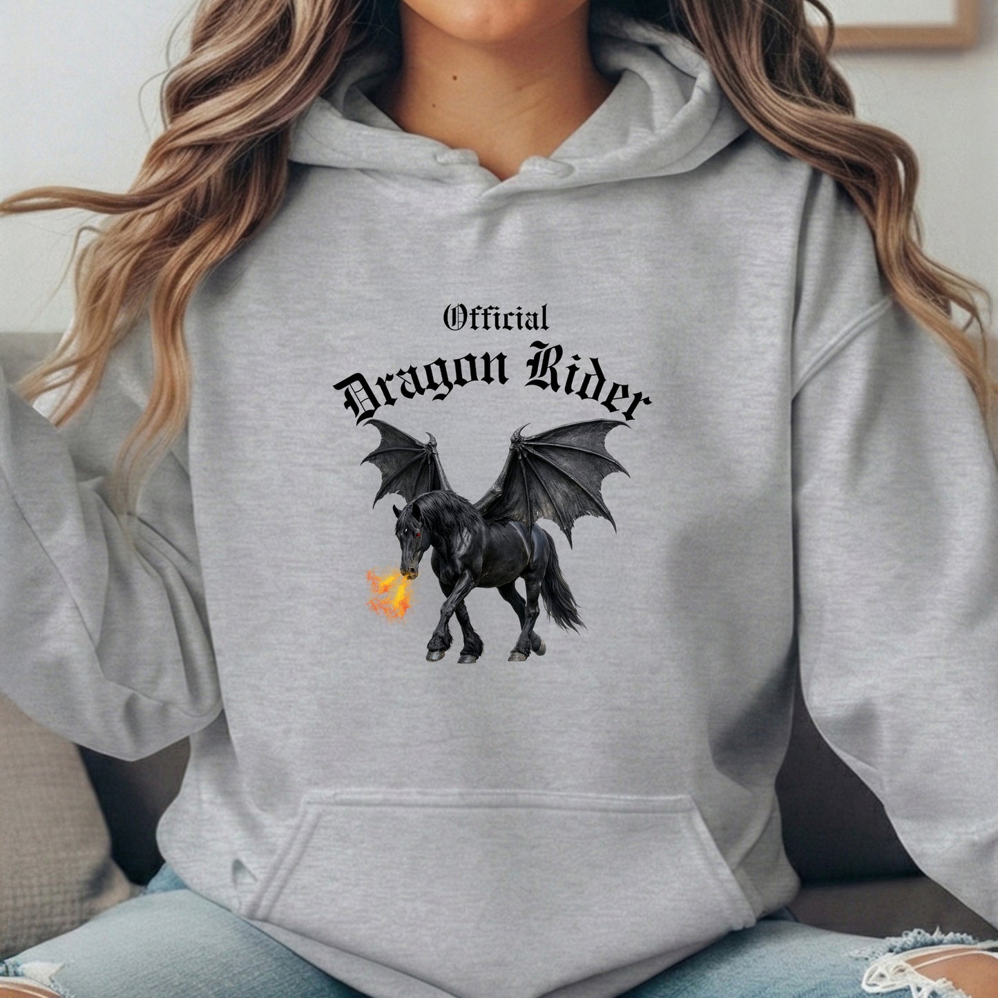Official Dragon Rider Black Winged Horse Fire Breathing Equestrian Unisex Heavy Blend Hooded Sweatshirt