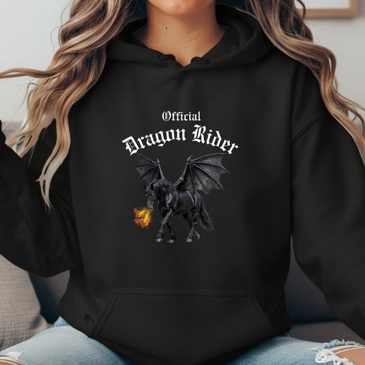 Official Dragon Rider Black Winged Horse Fire Breathing Equestrian Unisex Heavy Blend Hooded Sweatshirt