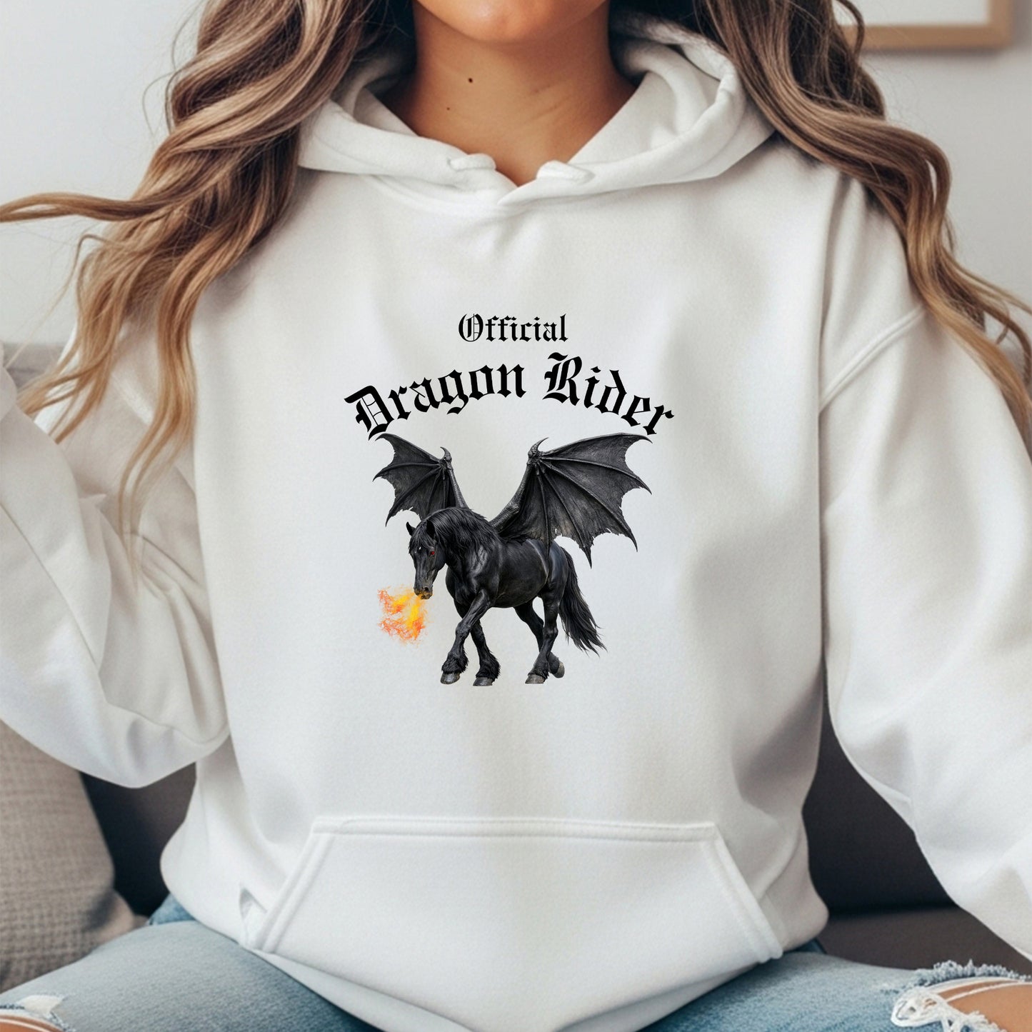 Official Dragon Rider Black Winged Horse Fire Breathing Equestrian Unisex Heavy Blend Hooded Sweatshirt