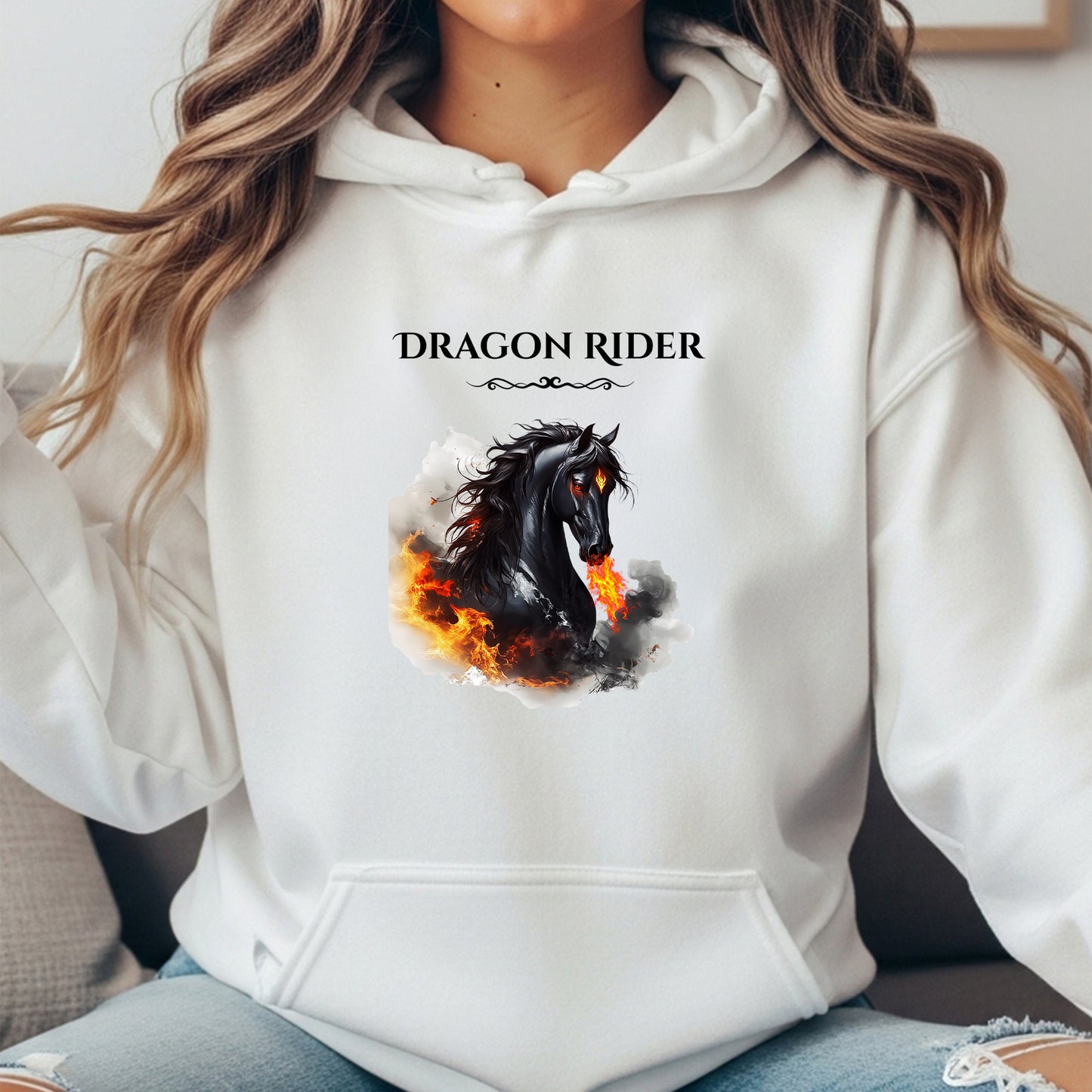 Dragon Rider Flaming Winged Horse Equestrian Fantasy Unisex Heavy Blend Hooded Sweatshirt
