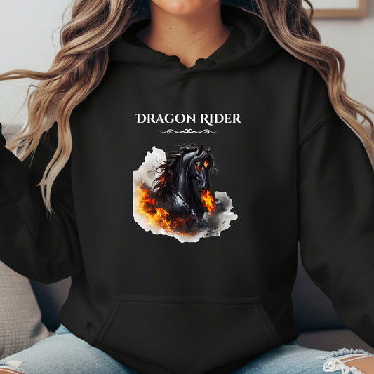 Dragon Rider Flaming Winged Horse Equestrian Fantasy Unisex Heavy Blend Hooded Sweatshirt