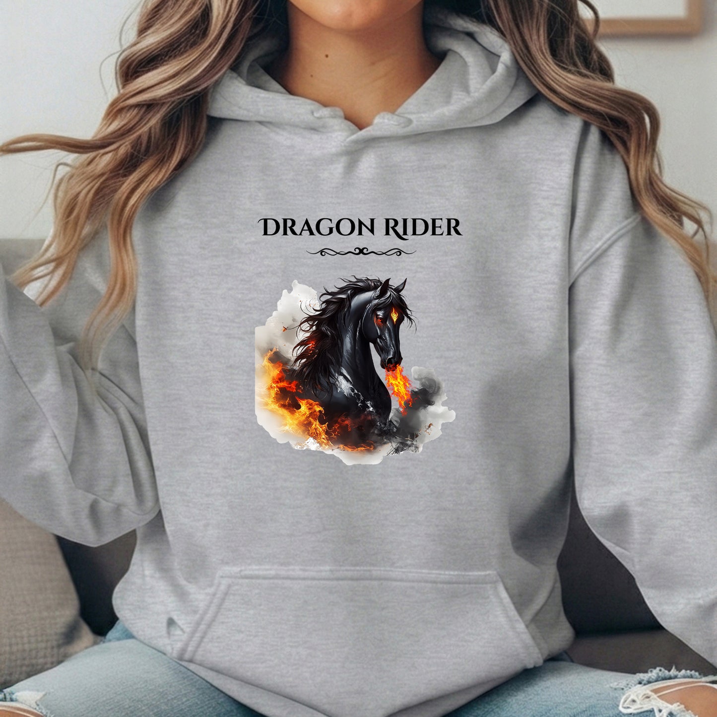 Dragon Rider Flaming Winged Horse Equestrian Fantasy Unisex Heavy Blend Hooded Sweatshirt