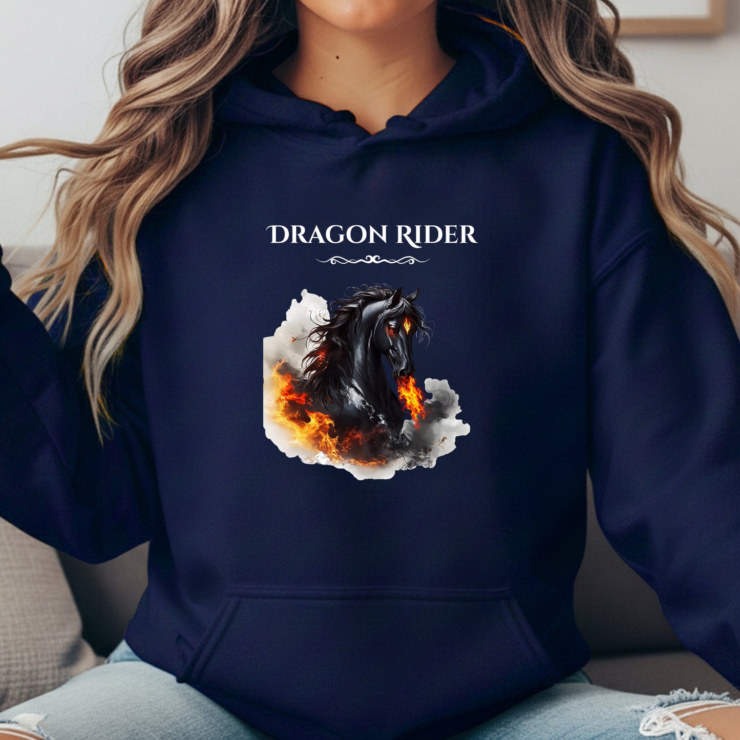 Dragon Rider Flaming Winged Horse Equestrian Fantasy Unisex Heavy Blend Hooded Sweatshirt