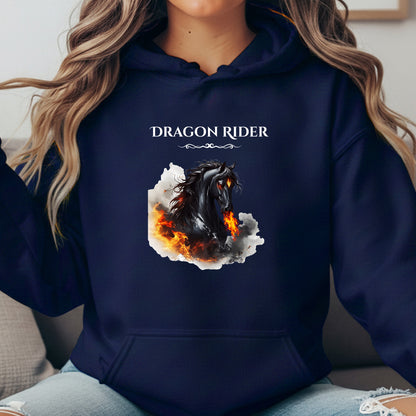 Dragon Rider Flaming Winged Horse Equestrian Fantasy Unisex Heavy Blend Hooded Sweatshirt
