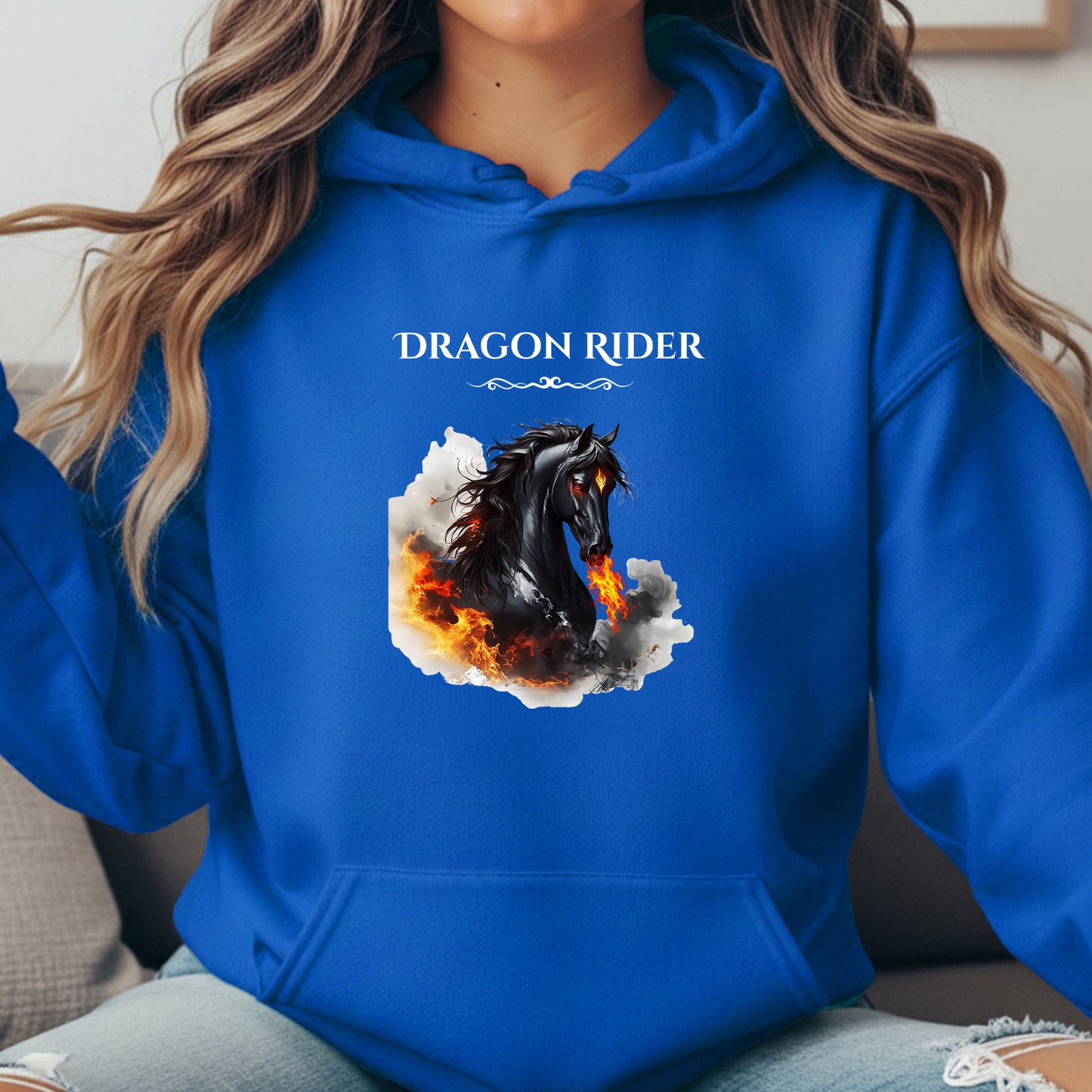 Dragon Rider Flaming Winged Horse Equestrian Fantasy Unisex Heavy Blend Hooded Sweatshirt