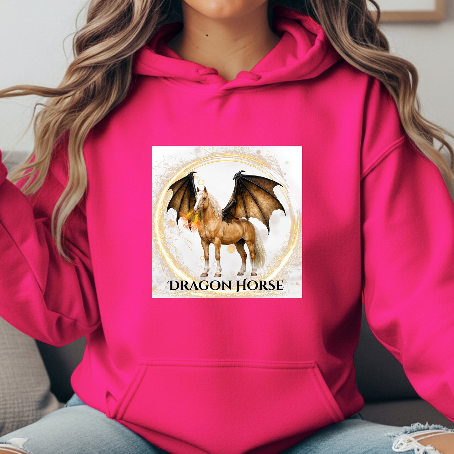 Palomino Winged Dragon Horse Fantasy Equestrian Illustration Unisex Heavy Blend Hooded Sweatshirt