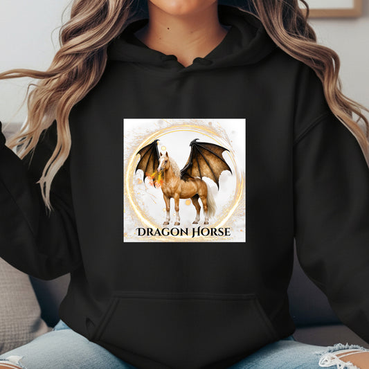 Palomino Winged Dragon Horse Fantasy Equestrian Illustration Unisex Heavy Blend Hooded Sweatshirt