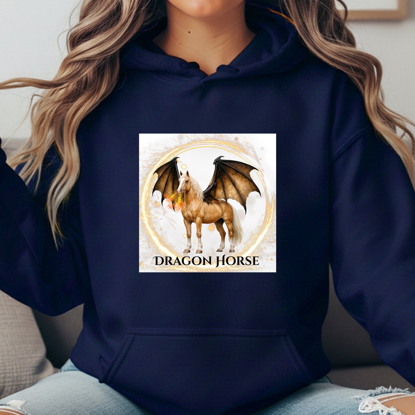 Palomino Winged Dragon Horse Fantasy Equestrian Illustration Unisex Heavy Blend Hooded Sweatshirt