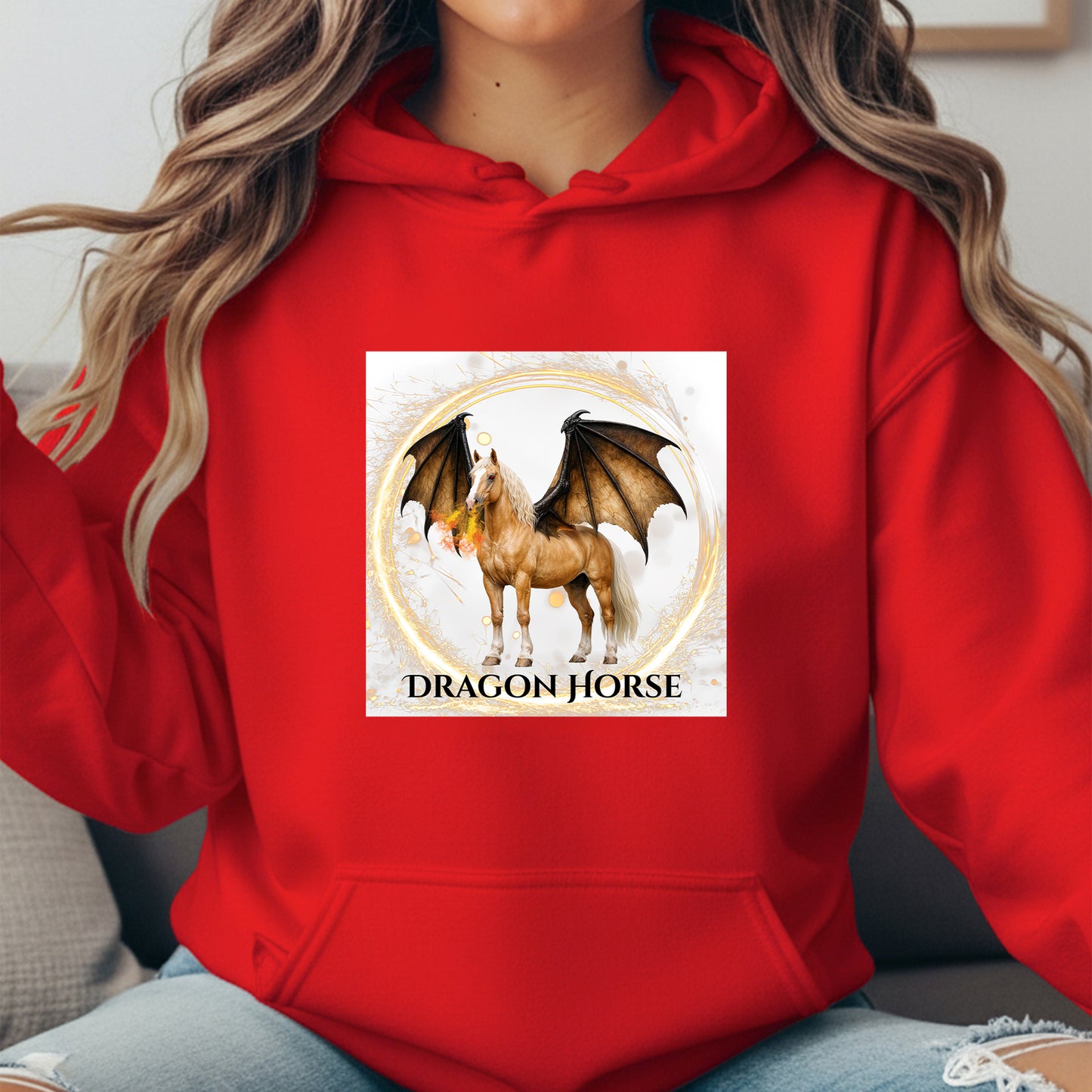 Palomino Winged Dragon Horse Fantasy Equestrian Illustration Unisex Heavy Blend Hooded Sweatshirt