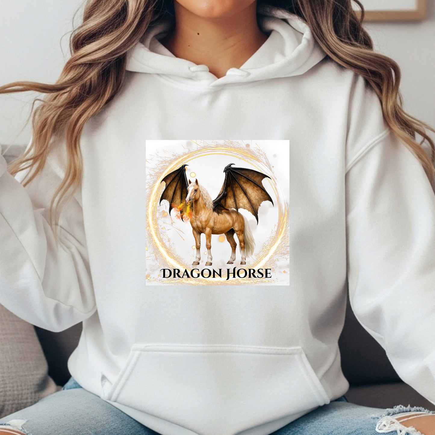 Palomino Winged Dragon Horse Fantasy Equestrian Illustration Unisex Heavy Blend Hooded Sweatshirt