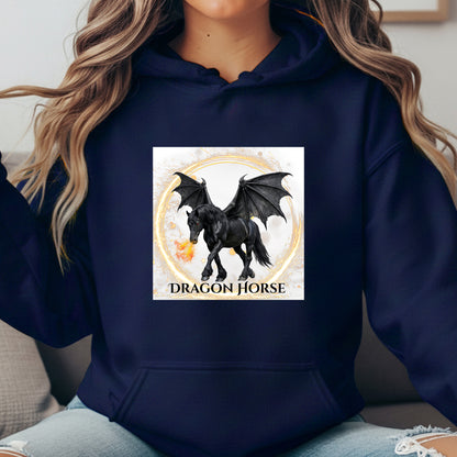 Black Winged Dragon Horse Fire Breathing Fantasy Equestrian Unisex Heavy Blend Hooded Sweatshirt