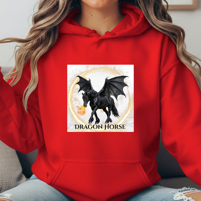 Black Winged Dragon Horse Fire Breathing Fantasy Equestrian Unisex Heavy Blend Hooded Sweatshirt