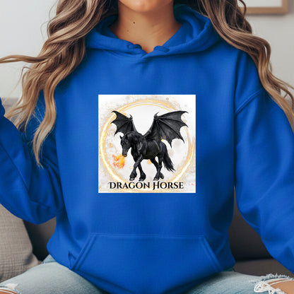 Black Winged Dragon Horse Fire Breathing Fantasy Equestrian Unisex Heavy Blend Hooded Sweatshirt