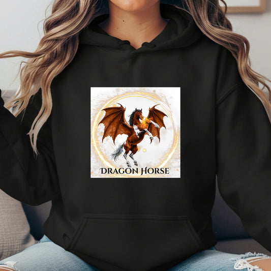 Bay & White Rearing Dragon Horse Fantasy Equestrian Unisex Heavy Blend Hooded Sweatshirt
