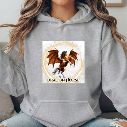 Bay & White Rearing Dragon Horse Fantasy Equestrian Unisex Heavy Blend Hooded Sweatshirt