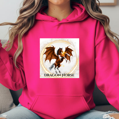 Bay & White Rearing Dragon Horse Fantasy Equestrian Unisex Heavy Blend Hooded Sweatshirt