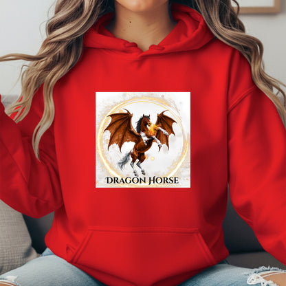 Bay & White Rearing Dragon Horse Fantasy Equestrian Unisex Heavy Blend Hooded Sweatshirt