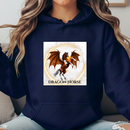 Bay & White Rearing Dragon Horse Fantasy Equestrian Unisex Heavy Blend Hooded Sweatshirt