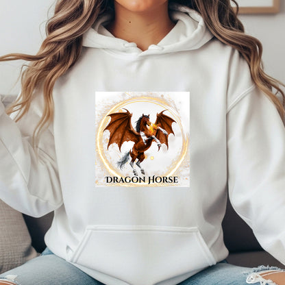 Bay & White Rearing Dragon Horse Fantasy Equestrian Unisex Heavy Blend Hooded Sweatshirt