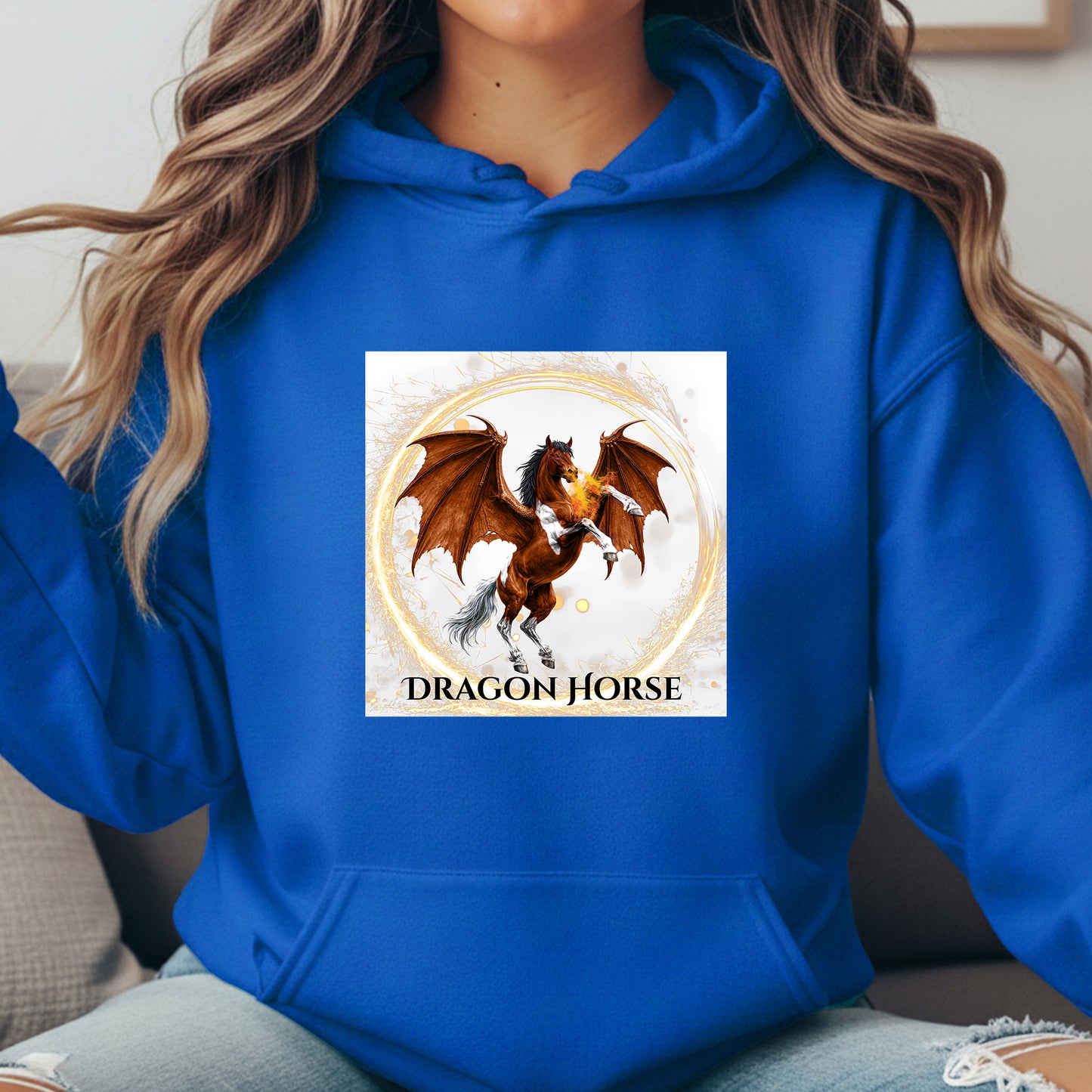 Bay & White Rearing Dragon Horse Fantasy Equestrian Unisex Heavy Blend Hooded Sweatshirt