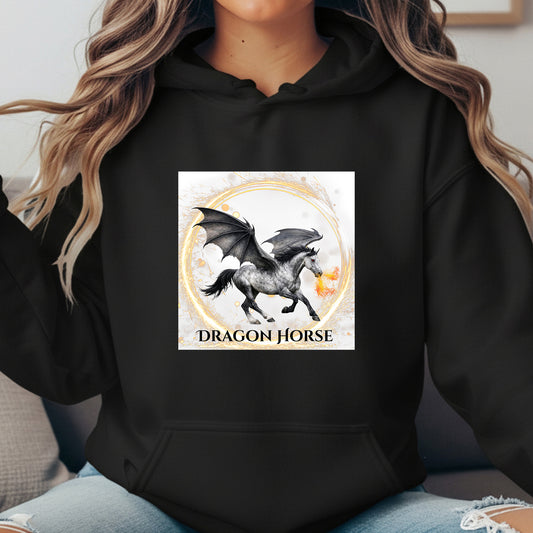 Gray Winged Dragon Horse Fire Breathing Fantasy Equestrian Unisex Heavy Blend Hooded Sweatshirt