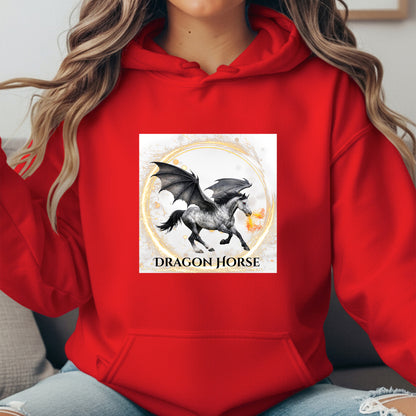Gray Winged Dragon Horse Fire Breathing Fantasy Equestrian Unisex Heavy Blend Hooded Sweatshirt