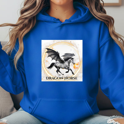 Gray Winged Dragon Horse Fire Breathing Fantasy Equestrian Unisex Heavy Blend Hooded Sweatshirt