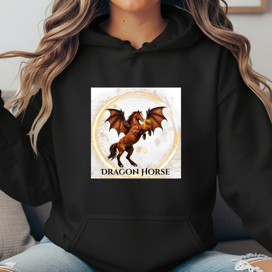 Dragon Horse Rearing Chestnut Winged Horse Fantasy Equestrian Unisex Heavy Blend Hooded Sweatshirt