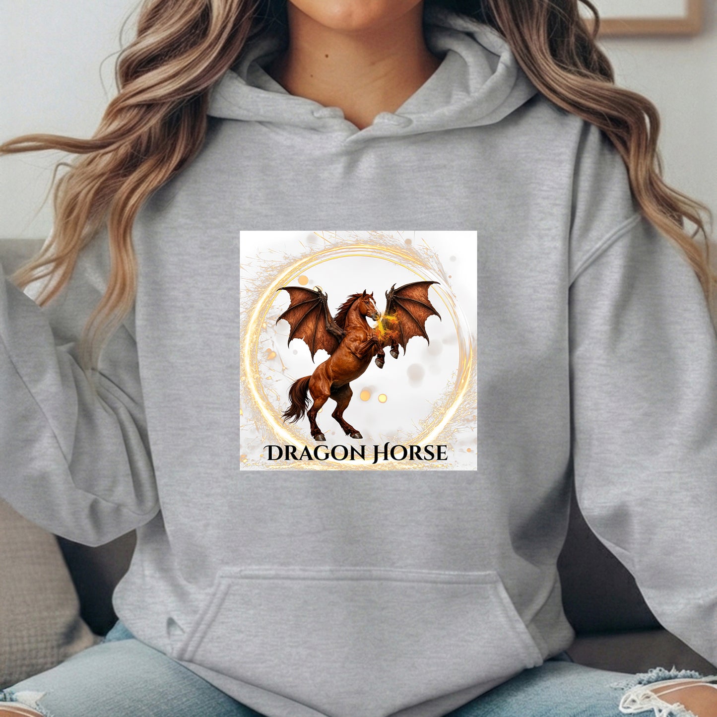 Dragon Horse Rearing Chestnut Winged Horse Fantasy Equestrian Unisex Heavy Blend Hooded Sweatshirt