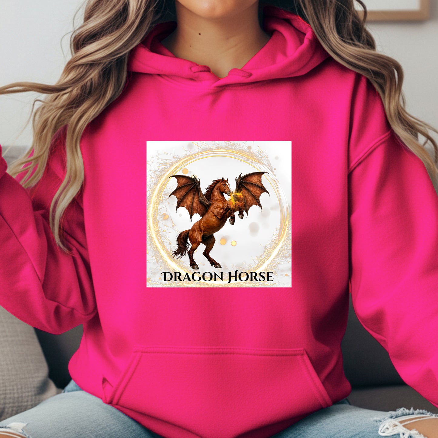 Dragon Horse Rearing Chestnut Winged Horse Fantasy Equestrian Unisex Heavy Blend Hooded Sweatshirt