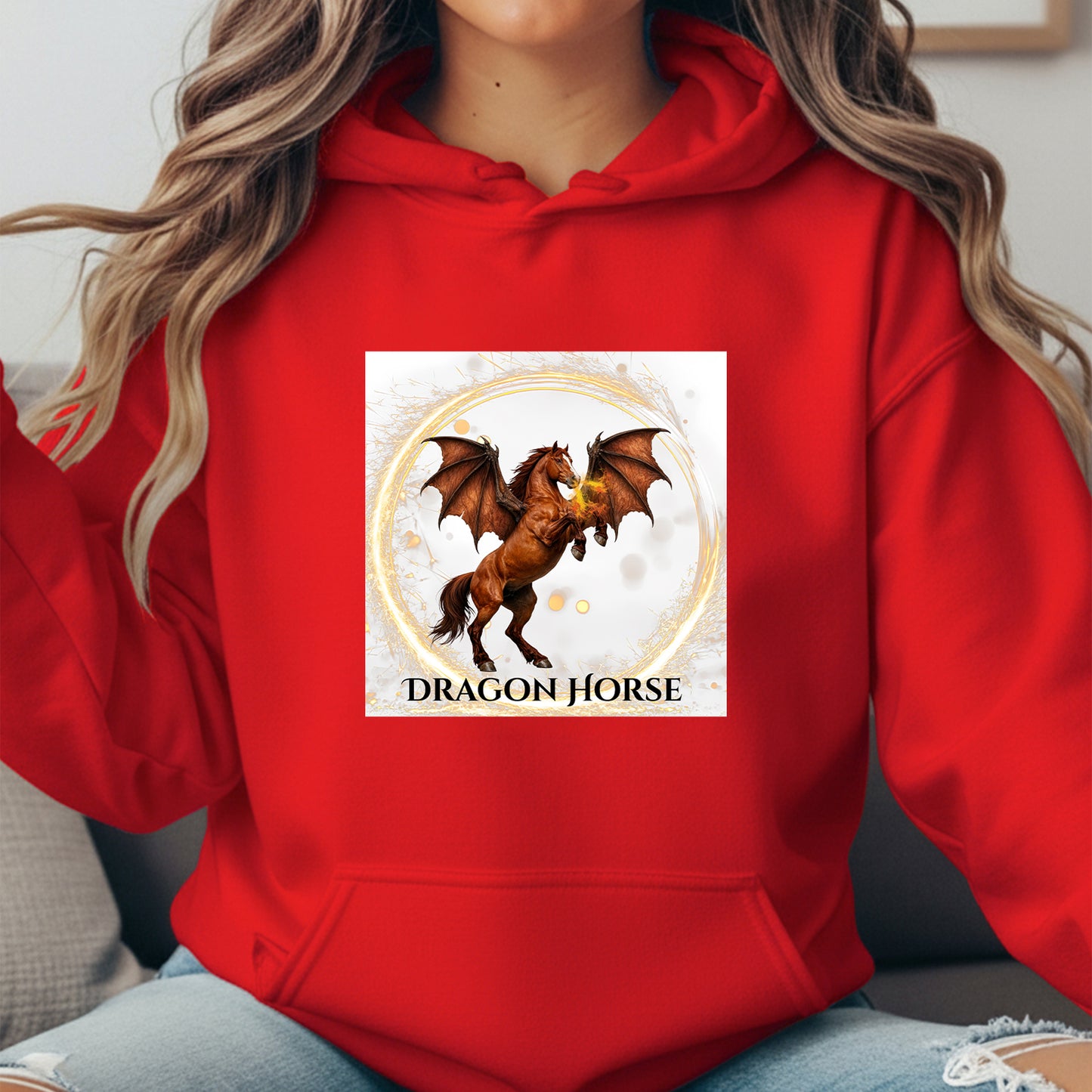 Dragon Horse Rearing Chestnut Winged Horse Fantasy Equestrian Unisex Heavy Blend Hooded Sweatshirt
