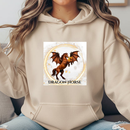 Dragon Horse Rearing Chestnut Winged Horse Fantasy Equestrian Unisex Heavy Blend Hooded Sweatshirt