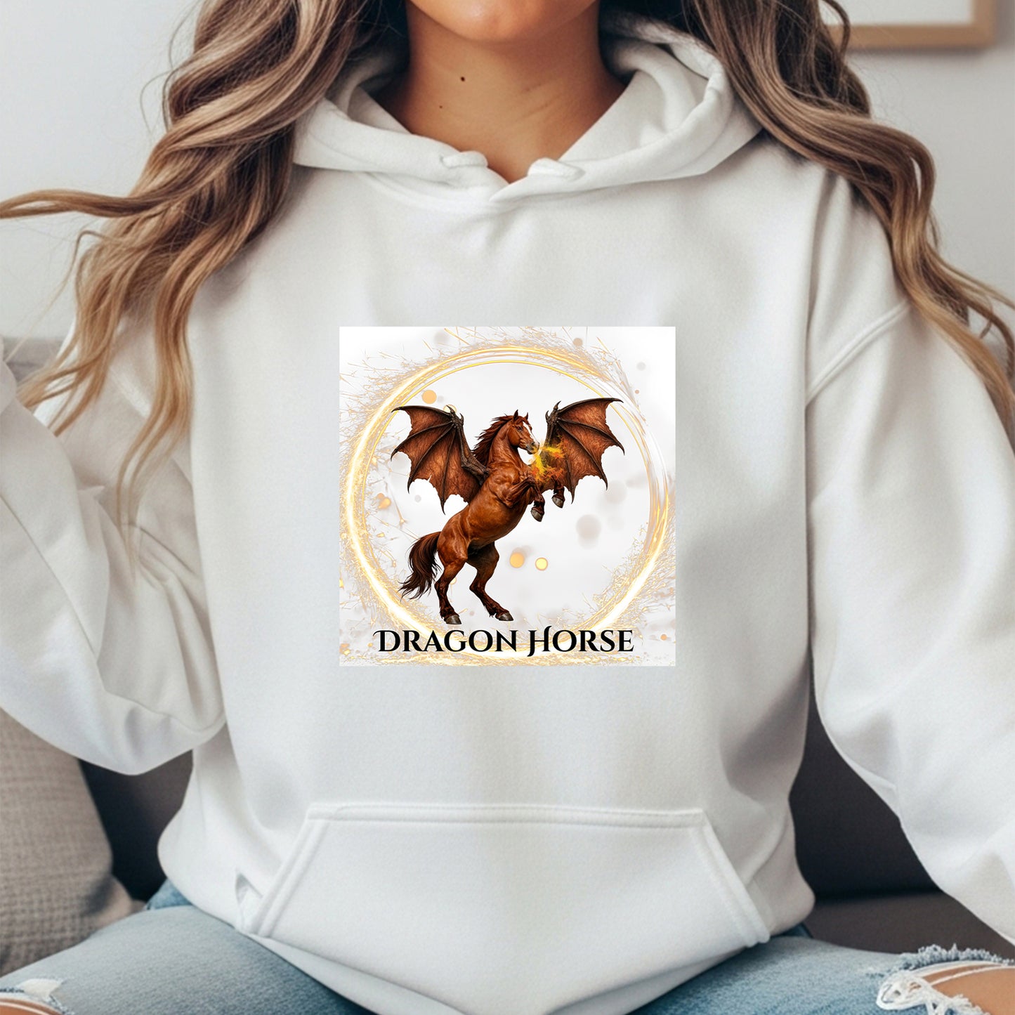 Dragon Horse Rearing Chestnut Winged Horse Fantasy Equestrian Unisex Heavy Blend Hooded Sweatshirt
