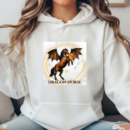 Dragon Horse Bay Fire Breathing Winged Horse Fantasy Equestrian Unisex Heavy Blend Hooded Sweatshirt