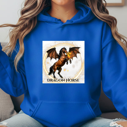 Dragon Horse Bay Fire Breathing Winged Horse Fantasy Equestrian Unisex Heavy Blend Hooded Sweatshirt
