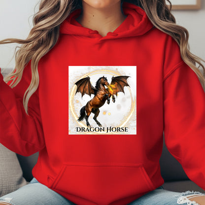 Dragon Horse Bay Fire Breathing Winged Horse Fantasy Equestrian Unisex Heavy Blend Hooded Sweatshirt