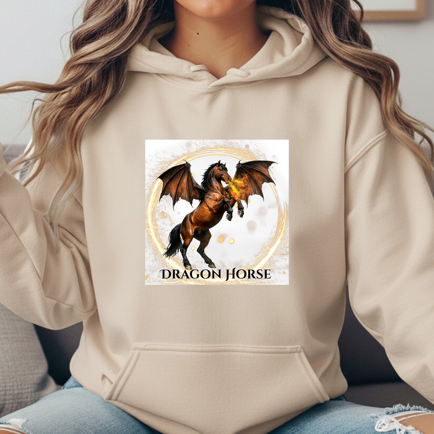 Dragon Horse Bay Fire Breathing Winged Horse Fantasy Equestrian Unisex Heavy Blend Hooded Sweatshirt