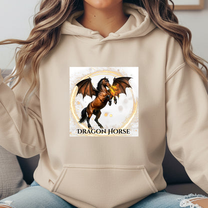 Dragon Horse Bay Fire Breathing Winged Horse Fantasy Equestrian Unisex Heavy Blend Hooded Sweatshirt