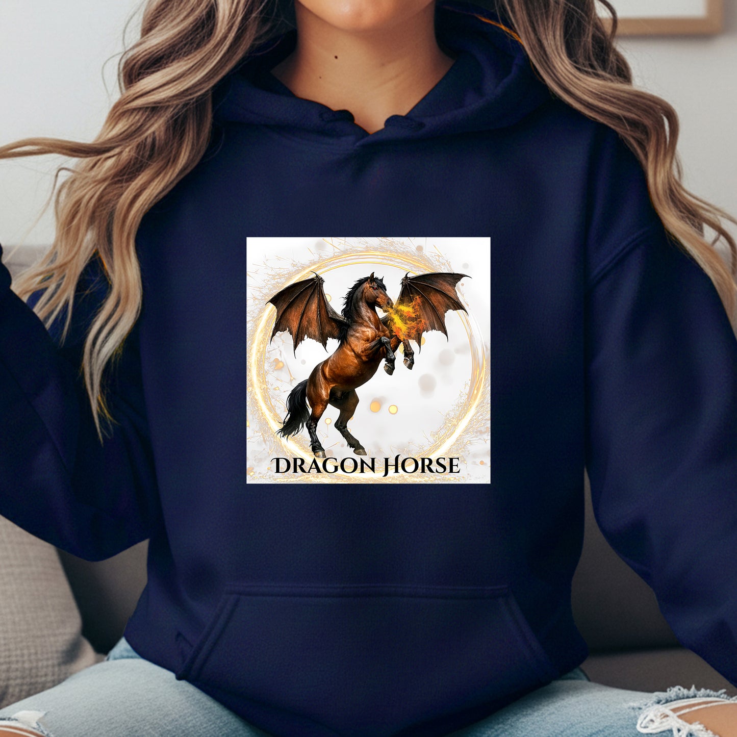 Dragon Horse Bay Fire Breathing Winged Horse Fantasy Equestrian Unisex Heavy Blend Hooded Sweatshirt