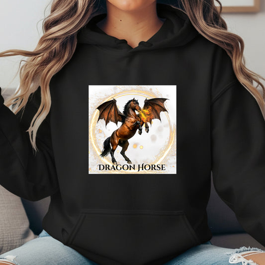 Dragon Horse Bay Fire Breathing Winged Horse Fantasy Equestrian Unisex Heavy Blend Hooded Sweatshirt