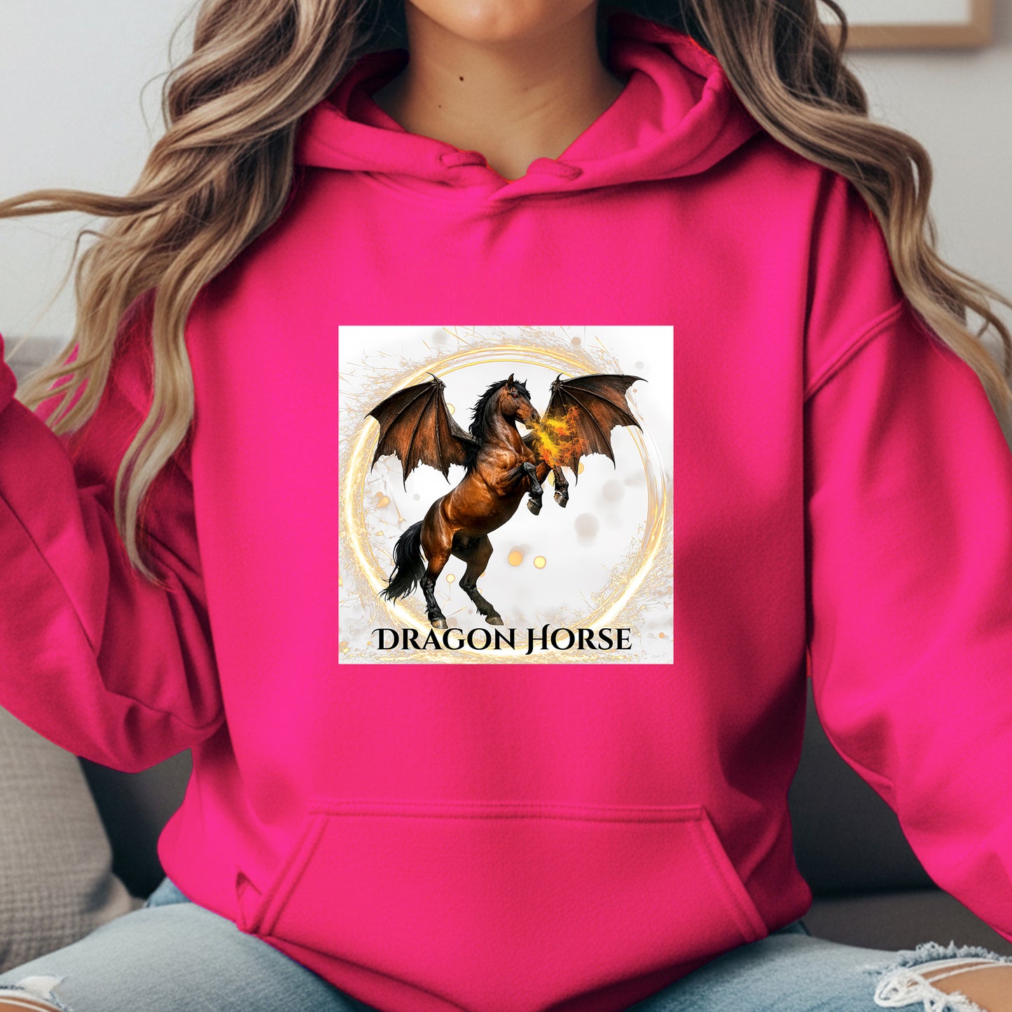 Dragon Horse Bay Fire Breathing Winged Horse Fantasy Equestrian Unisex Heavy Blend Hooded Sweatshirt