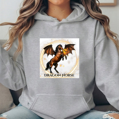 Dragon Horse Bay Fire Breathing Winged Horse Fantasy Equestrian Unisex Heavy Blend Hooded Sweatshirt
