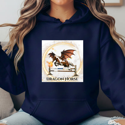 Dragon Horse Chestnut & White Winged Horse Jumping Fantasy Unisex Heavy Blend Hooded Sweatshirt