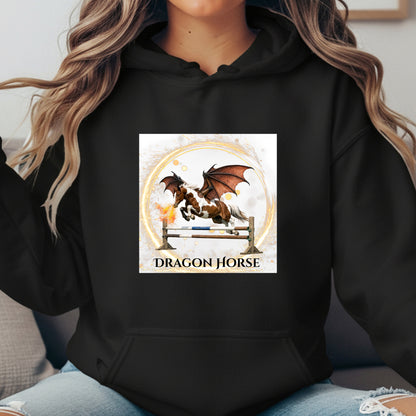 Dragon Horse Chestnut & White Winged Horse Jumping Fantasy Unisex Heavy Blend Hooded Sweatshirt