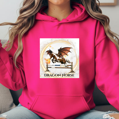 Dragon Horse Chestnut & White Winged Horse Jumping Fantasy Unisex Heavy Blend Hooded Sweatshirt
