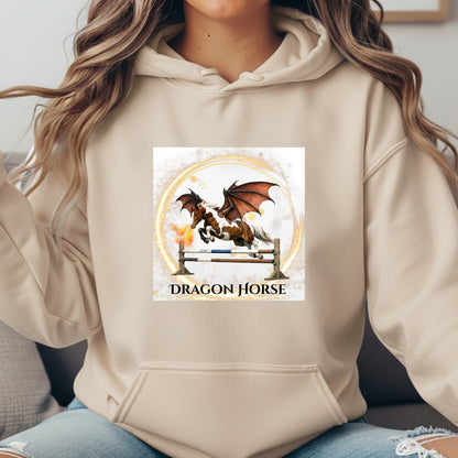 Dragon Horse Chestnut & White Winged Horse Jumping Fantasy Unisex Heavy Blend Hooded Sweatshirt